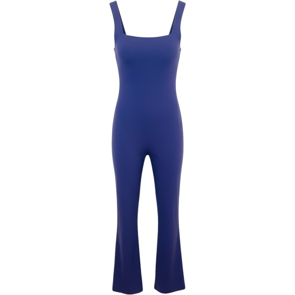 Qinsen Jumpsuit Purple Flare Leg Medium Stretch Bodysuit Yoga Activewear Travel